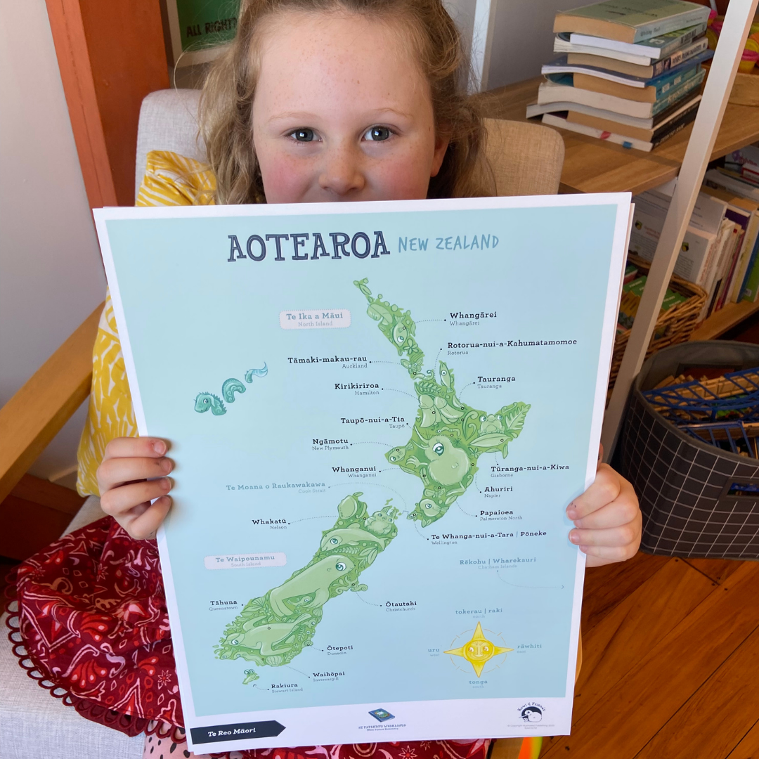 Te Reo Māori map of Aotearoa - A3 Poster